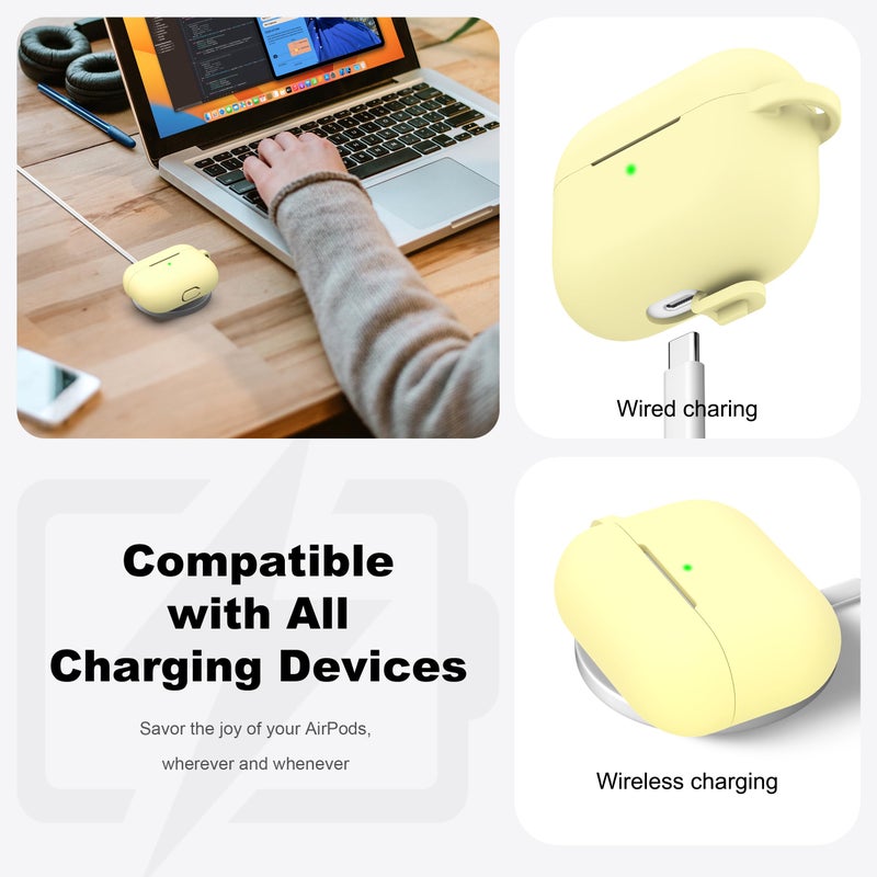 R-fun for AirPods Pro 2nd/1st Generation Case with Cleaner Kit,Soft Silicone Protective Case Cover for Apple AirPod Pro 2/1 for Women Men,AirPods Pro Case Accessories with Keychain,Cream Yellow - Image 3